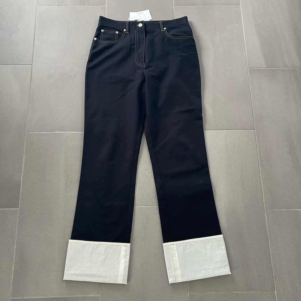 Helmut Lang cuffed hem, high waisted, black cotton bootcut pants NWT